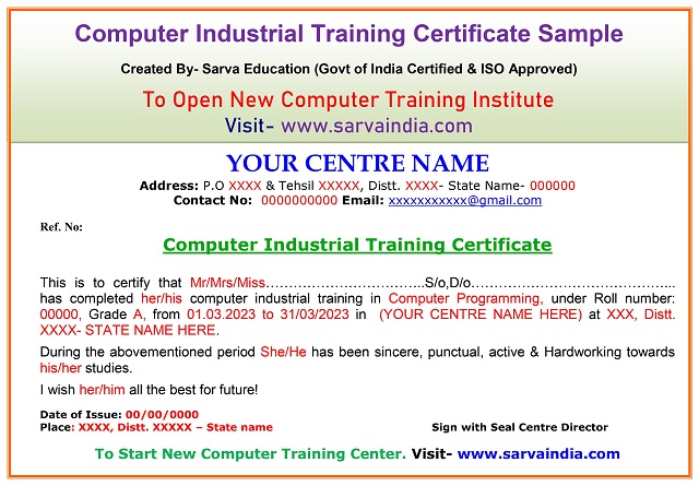 Free Industrial Training Certificate Format Sample with Designing tips