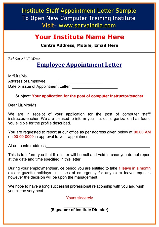 Download Free Sample For Employee Staff Job Appointment Letter Format Sample with Designing ideas.